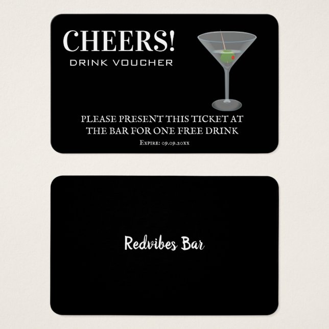 Elegant Party bröllopsreception Free Drink Voucher Visitkort (Framsida & baksida)