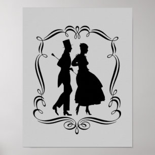 Elegant Party man och Woman Silhouette Art Poster