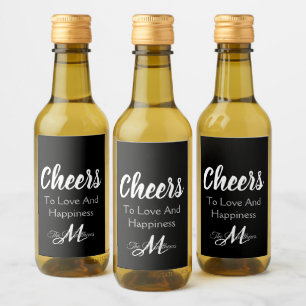 Elegant Party Monogram Cheers Favor Mini Flaska Vinetikett