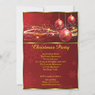 Elegant party Red Baubles guld Inbjudningar