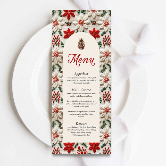 Elegant Party Red Blommigt Meny (Christmas Dinner Party Menu Card)