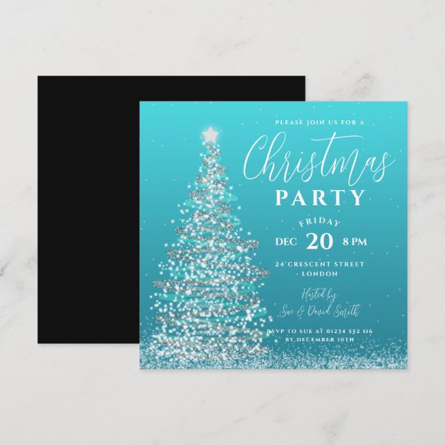 Elegant Party Silver Teal Helgdag Inbjudningar (Fram/baksida)