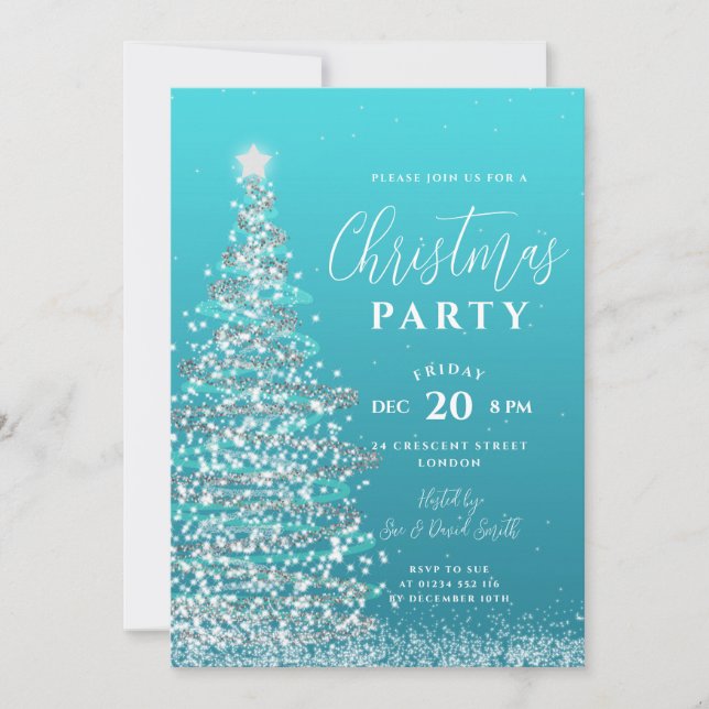 Elegant Party Silver Teal Helgdag Inbjudningar (Framsida)