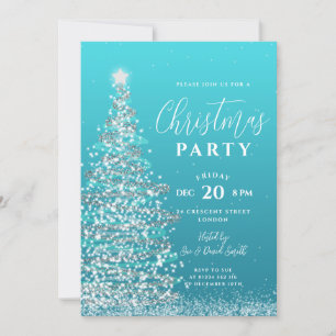 Elegant Party Silver Teal Helgdag Inbjudningar