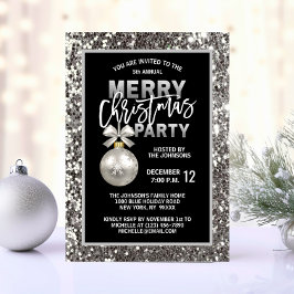 Elegant PARTY Svarta Silver Glitter Inbjudningar