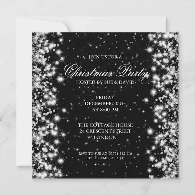 Elegant Partyglimmer Svart Inbjudningar (Framsida)