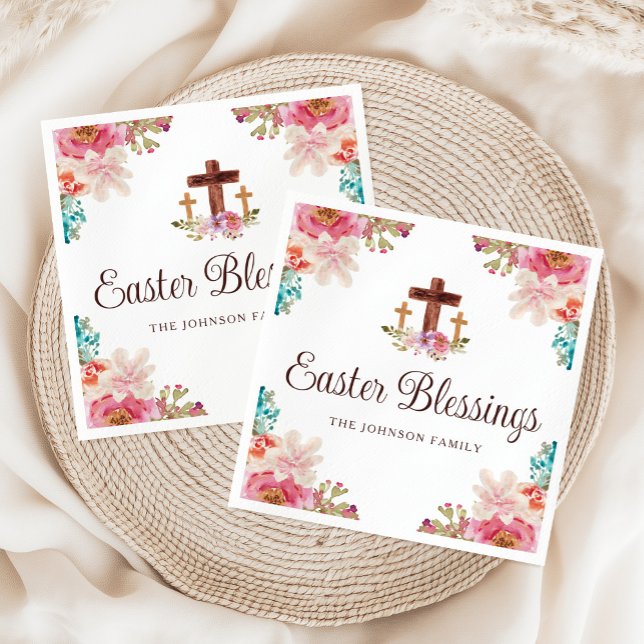 Elegant Påsk Blessings Blommigt Kor Pappersservett (Elegant Easter Blessings Floral Cross Napkins)