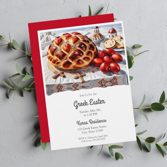 Elegant påsk på grekiskt vis inbjudningar (Stunning oil painting brings Greek Easter to life. Immersive tradition.)
