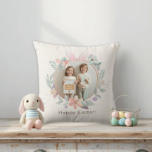 Elegant påskfoto-kudde | Kanin krans design