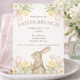 Elegant påskhare med blommor påskfrukost inbjudan