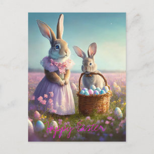 Elegant Påskhare rosa dress baby bunny Helg Vykort