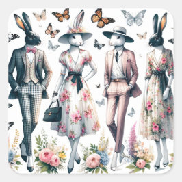 Elegant Påskhare Springtime Mode Fyrkantigt Klistermärke