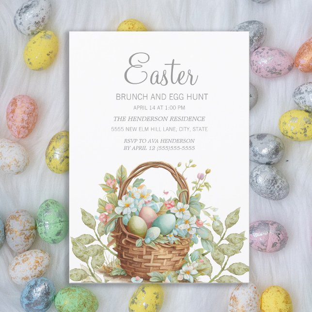 Elegant påskkorg Brunch Äggsökning  Inbjudningar (Easter basket and eggs Easter greeting card)