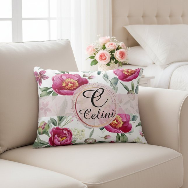 Elegant Påsklilja Blomstret Sömlöst Mönster i Mjuk Prydnadskudde (Elegant Peony Flower Seamless Pattern in Soft Pink Accent Pillow)