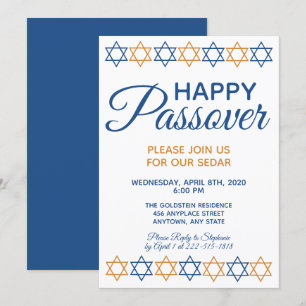 Elegant Passover Sedar Blue och Guld Star of David Inbjudningar