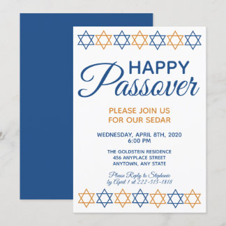Elegant Passover Sedar Blue och Guld Star of David Inbjudningar