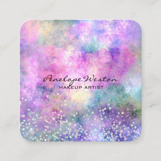 Elegant Pastel Abstrakt med Silver Glitter   Fyrkantigt Visitkort (Framsida)