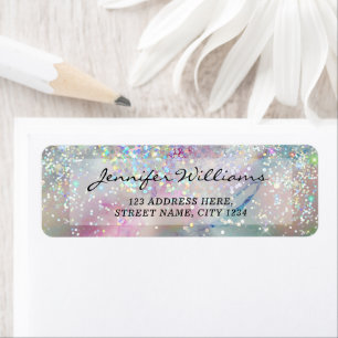 Elegant Pastel Alcohol Bläck HoloGraph Glitter Returadress Etikett