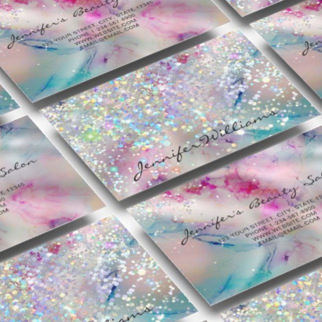 Elegant Pastel Alcohol Bläck HoloGraph Glitter Visitkort (Skapare uppladdad)