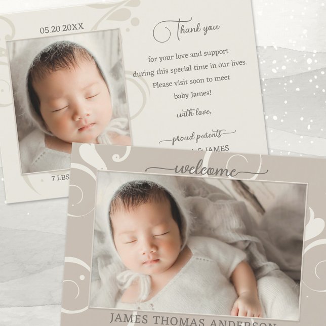 Elegant Pastel Baby Photo Birth Notice Tack Kort (Skapare uppladdad)