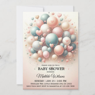 Elegant Pastel Balloon Bonanza Baby Shower Inbjudningar