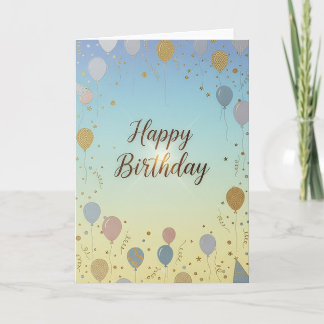 Elegant Pastel Balloons – Happy Birthday Card Kort (Framsida)