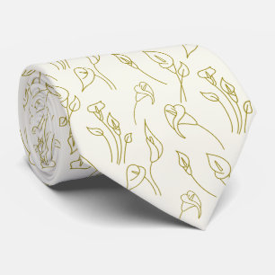 Elegant Pastel Beige Golden Calla Lily Line Art Slips