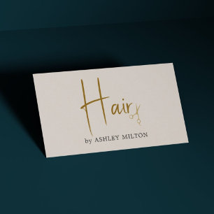 Elegant Pastel Beige Golden Scissors Hair Visitkort