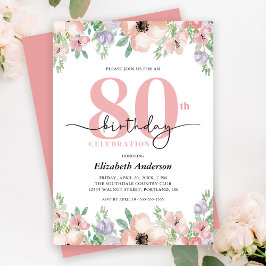 Elegant Pastel-Blommigt 80:e Födelsedagsfesten Inbjudningar