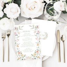 Elegant Pastel Blommigt Bohemian Bröllop Menu