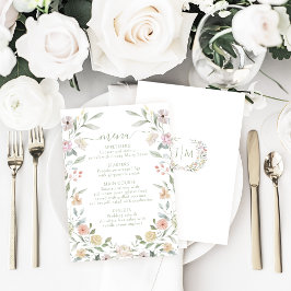 Elegant Pastel Blommigt Bohemian Bröllop Menu OSA Kort