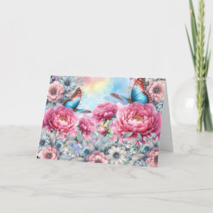 Elegant Pastel Blommigt Butterfly Note Card Helgkort