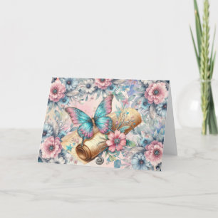 Elegant Pastel Blommigt Butterfly Note Card Helgkort