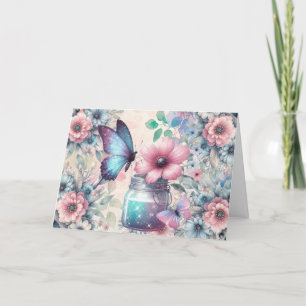 Elegant Pastel Blommigt Butterfly Note Card Helgkort