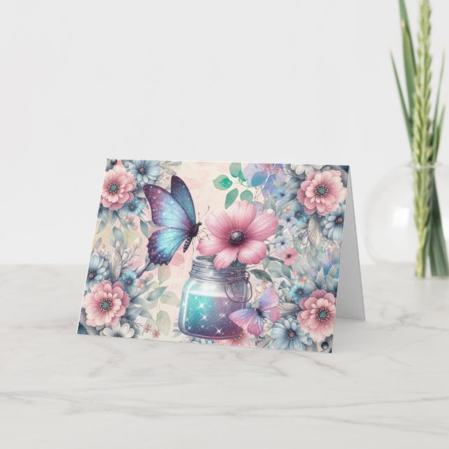 Elegant Pastel Blommigt Butterfly Note Card Helgkort (Framsida)