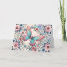 Elegant Pastel Blommigt Butterfly Note Card