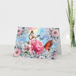 Elegant Pastel Blommigt Butterfly Note Card Helgkort