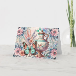 Elegant Pastel Blommigt Butterfly Note Card Helgkort