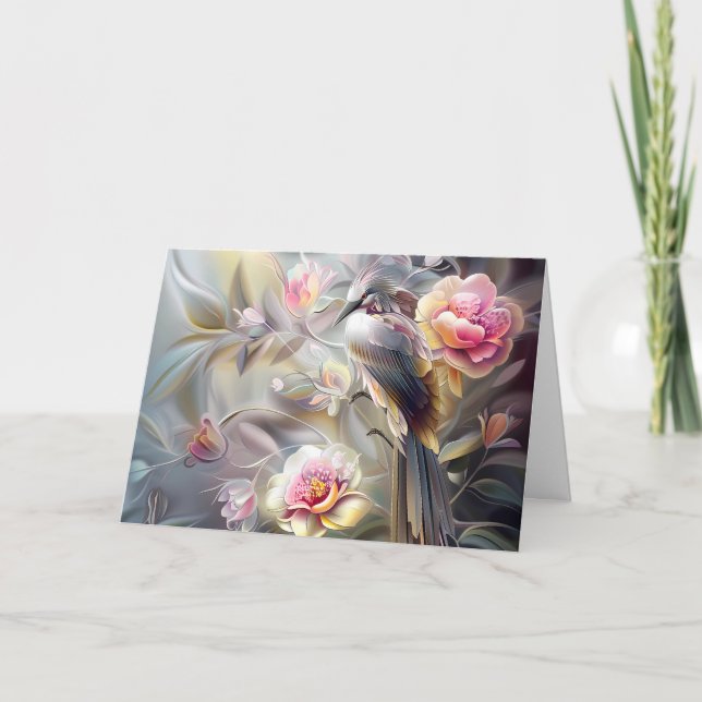 Elegant Pastel Blommigt Safari Bird Note Card Helgkort (Framsida)