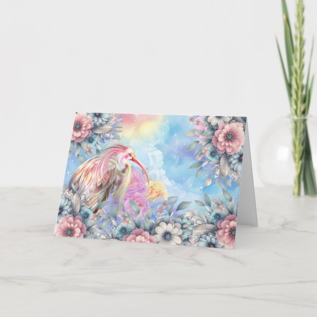 Elegant Pastel Blommigt Safari Bird Note Card Helgkort (Framsida)