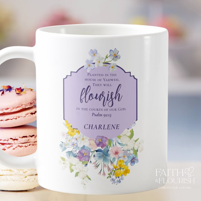 Elegant Pastel Blommigt  Scripture  VERSE Personli Kaffemugg (Skapare uppladdad)