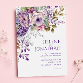 Elegant Pastel Blommigt Watercolor Lila Bröllop Inbjudningar