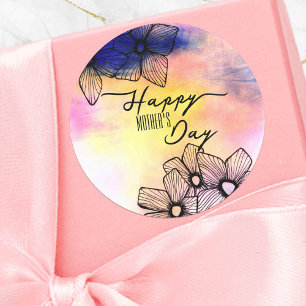 Elegant Pastel Blommigt Watercolor Mors dag Runt Klistermärke