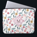 Elegant Pastel Blommönster Monogram Laptop Fodral<br><div class="desc">Färgt pastellblommönster med elegant monogram.</div>