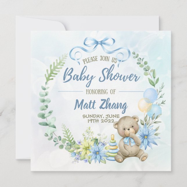 Elegant Pastel Blue and white Baby Shower Inbjudningar (Framsida)
