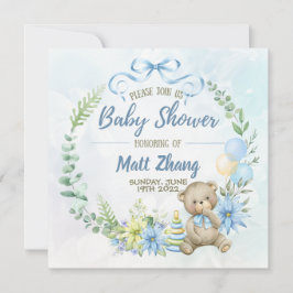 Elegant Pastel Blue and white Baby Shower Inbjudningar