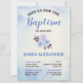 Elegant Pastel Blue Blommigt Baptism Inbjudningar