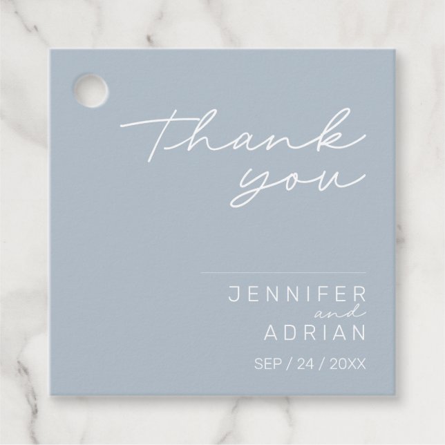 Elegant Pastel Blue Minimal Tack Bröllop Gåvor Etiketter (Framsida)