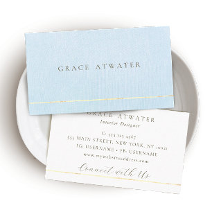 Elegant Pastel Blue Professionell Guld Rand Visitkort