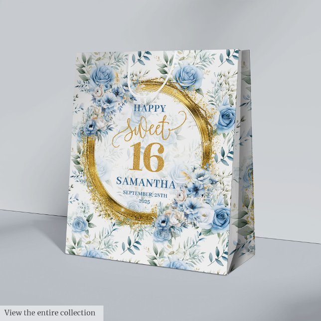 Elegant Pastel Blue Sweet sixteen Guld Glitter Bag (Elegant Pastel Blue Sweet Sixteen Gold Glitter Bag)